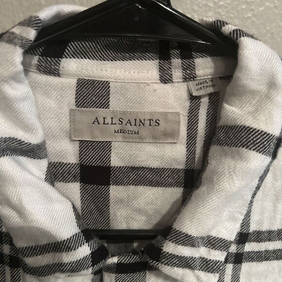 Allsaints Mens Medium White Long Sleeve Viscose Loop Collar Button Up Shirt - Picture 2 of 8